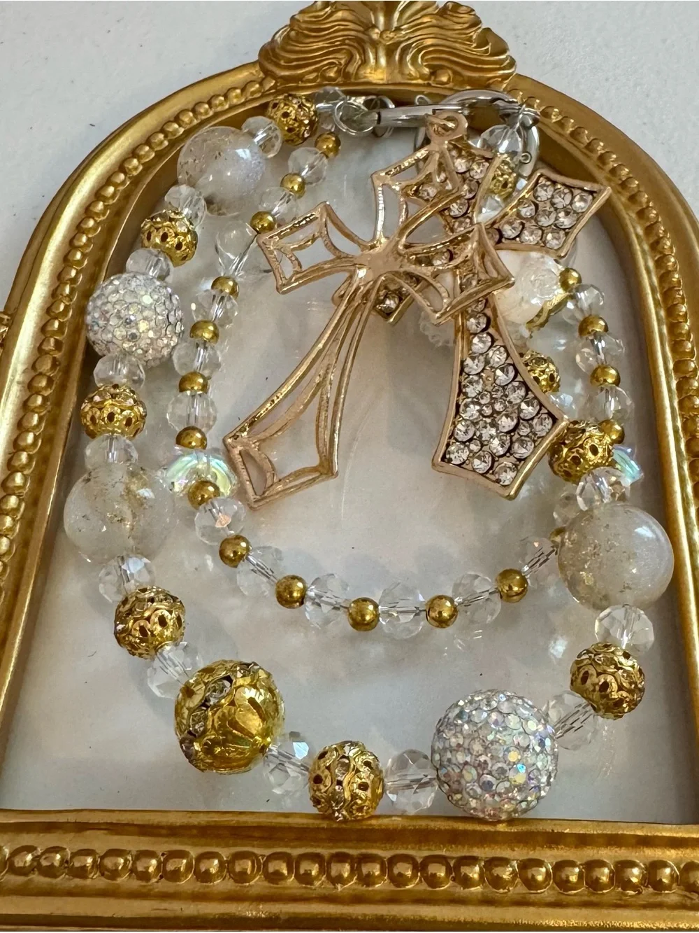 New Gold Crystal Cross Charm Phone Chain